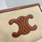 SMALL POUCH 25 IN BEIGE CANVAS AND BROWN CALFSKIN