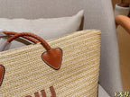 PALMETTO TOTE BAG 25 IN BEIGE WOVEN RAFFIA BROWN CALFSKIN TRIM
