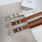 CL 25 MM MARCO BELT WITH STRASS IN WHTE CALFSKIN GOLD HARDWARE