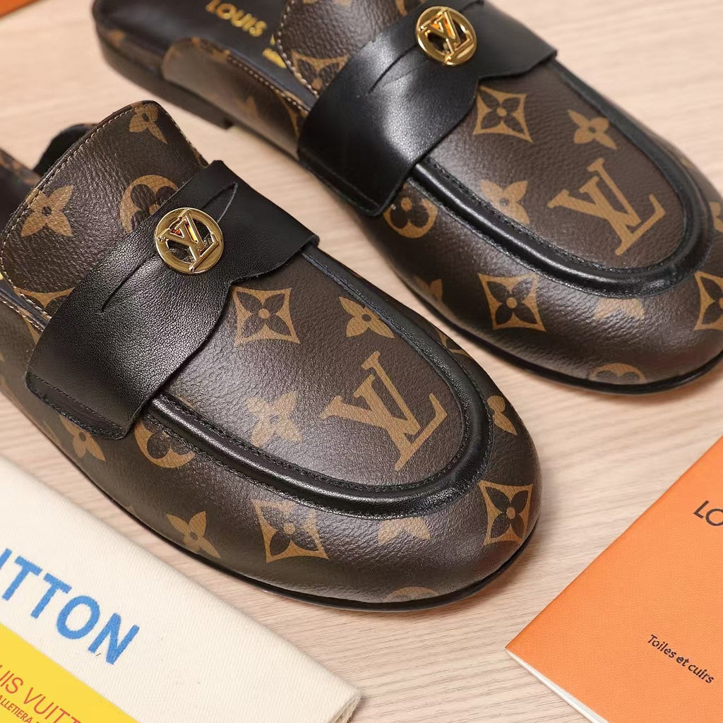 LV 25C Flat Mule Caramel Brown Monogram Cowhide 218315