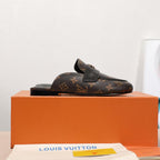 LV 25C Flat Mule Caramel Brown Monogram Cowhide 218315