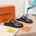 LV 25C Flat Mule Caramel Brown Monogram Cowhide 218315