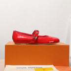LV 25C Romy Flat Red Patent calf leather With gold logo 218306