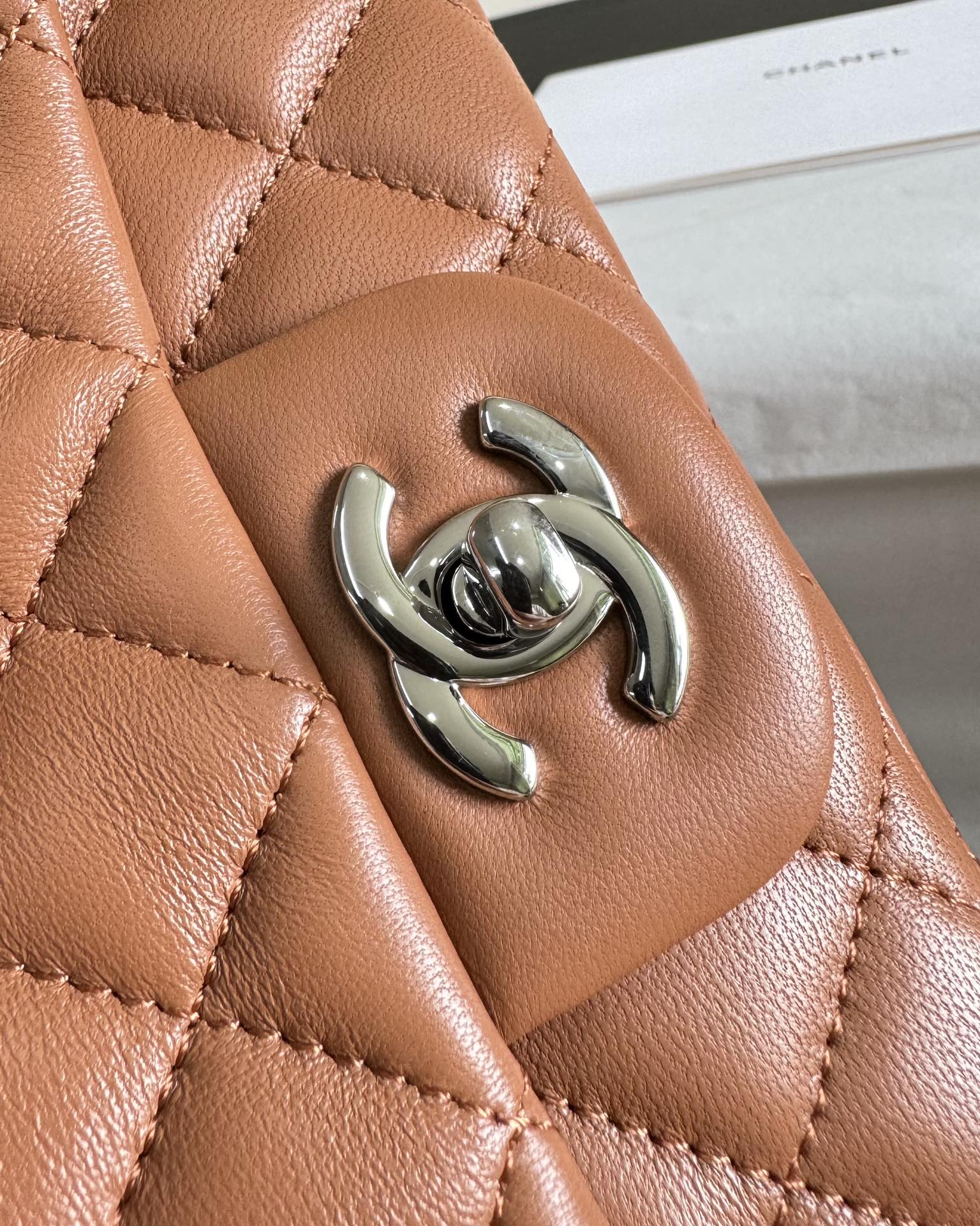 flap bag mini 20 brown lambskin silver hardware