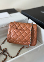 mini flap bag 17 brown lambskin silver hardware
