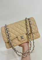 flap bag medium 25 beige caviar silver hardware