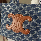 SMALL CABAS THAIS 25 IN BAYOUX BLUE TRIOMPHE DENIM AND BRONZE BROWN CALFSKIN