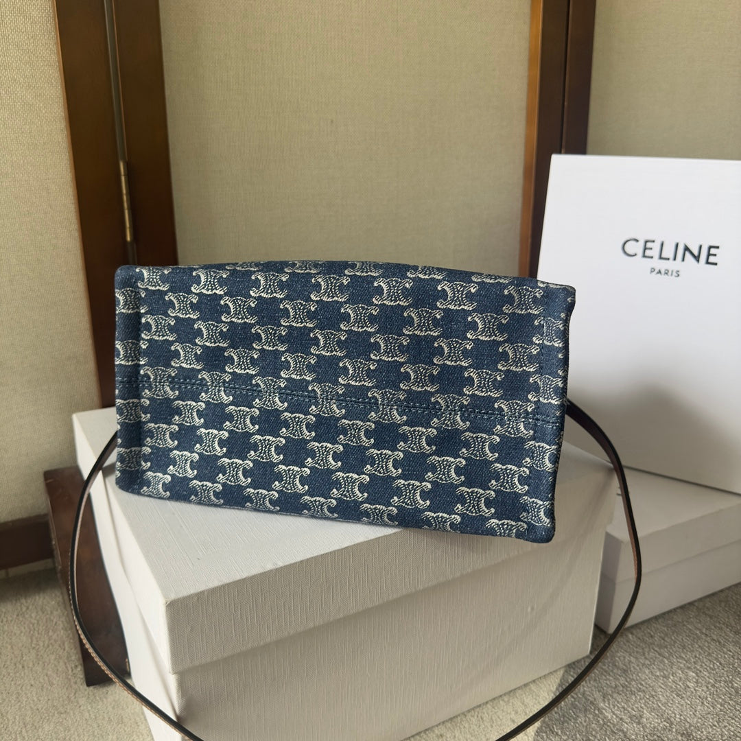 SMALL CABAS THAIS 25 IN BAYOUX BLUE TRIOMPHE DENIM AND BRONZE BROWN CALFSKIN