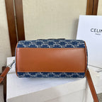 SMALL BOSTON 19 IN SPACE BLUE TRIOMPHE DENIM AND BROWN CALFSKIN TRIM