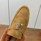 LP Summer Charms Walk Loafers Brown Suede & Tan Brown Rabbit Fur 549535
