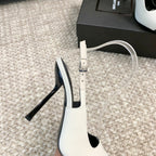 SL CAP-TOE SLINGBACKS WHITE CANVAS AND BLACK CALFSKIN