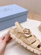 PRA RUBBER FISHERMAN SANDALS BEIGE LAMBSKIN