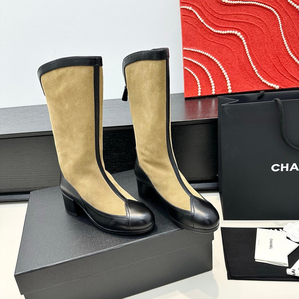 CC 25th Métiers d’art High Boots 55mm Black Beige Suede & Cowhide 413021