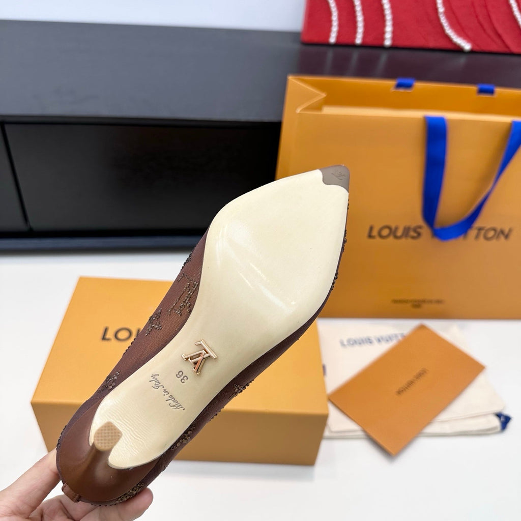 LV GALA High Heels Series Shoes 95mm Dark Rose Taupe Mesh 542214