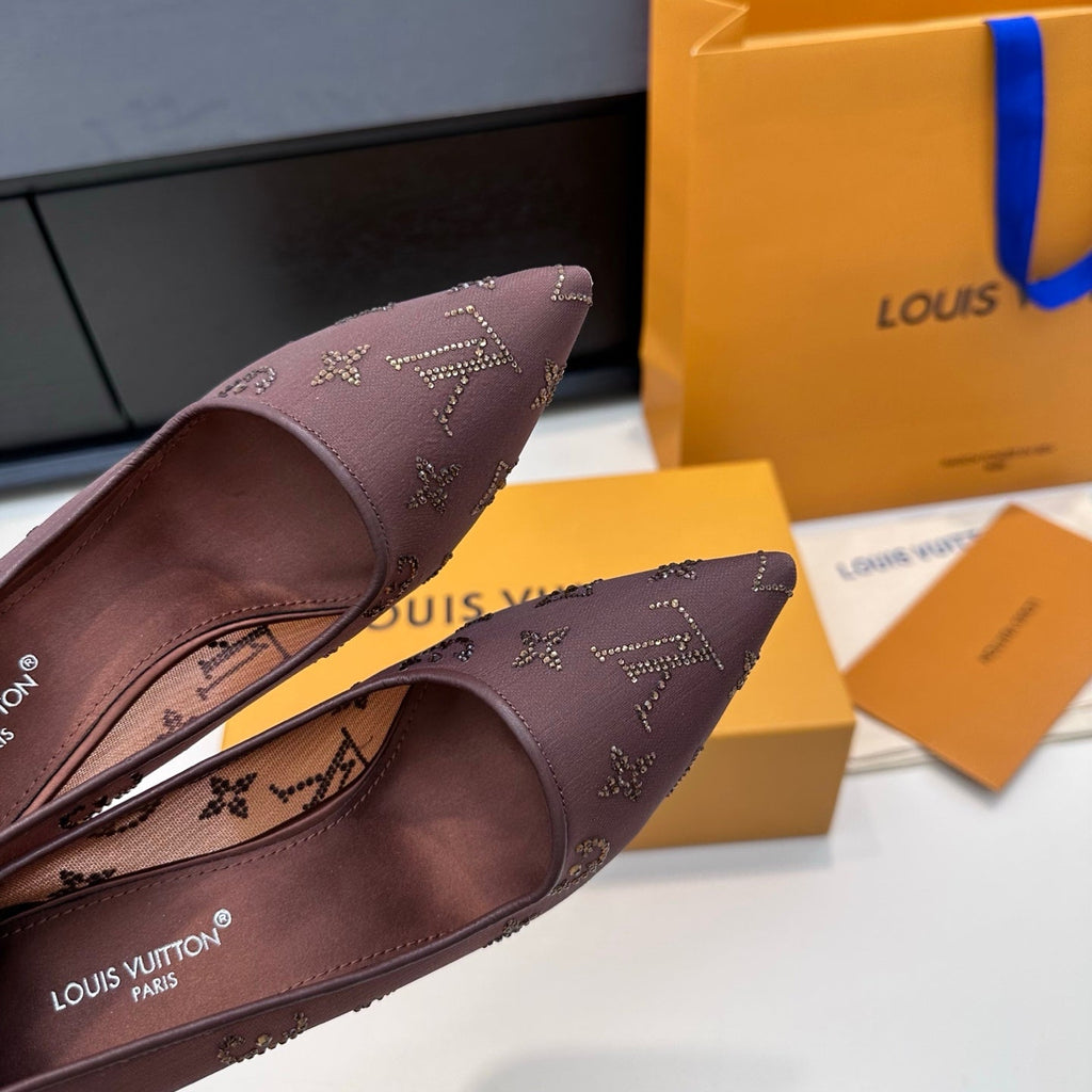 LV GALA High Heels Series Shoes 95mm Dark Rose Taupe Mesh 542214