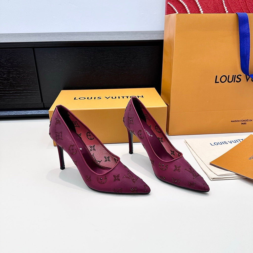 LV GALA High Heels Series Shoes 95mm Mulberry Mesh 542218