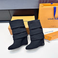 LV CSummer Mid Wedge Boot Black Knit 542224