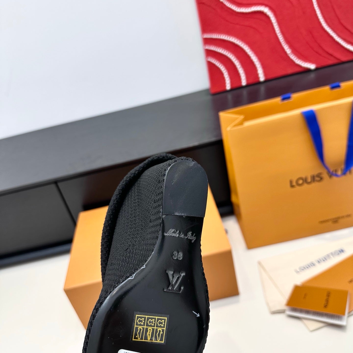 LV CSummer Mid Wedge Boot Black Knit 542224