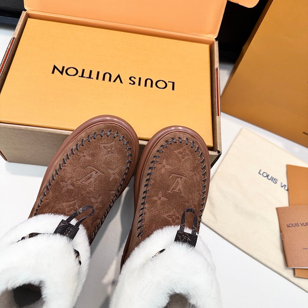 LV Cortina Low Boots Chocolate Suede Wool 542233