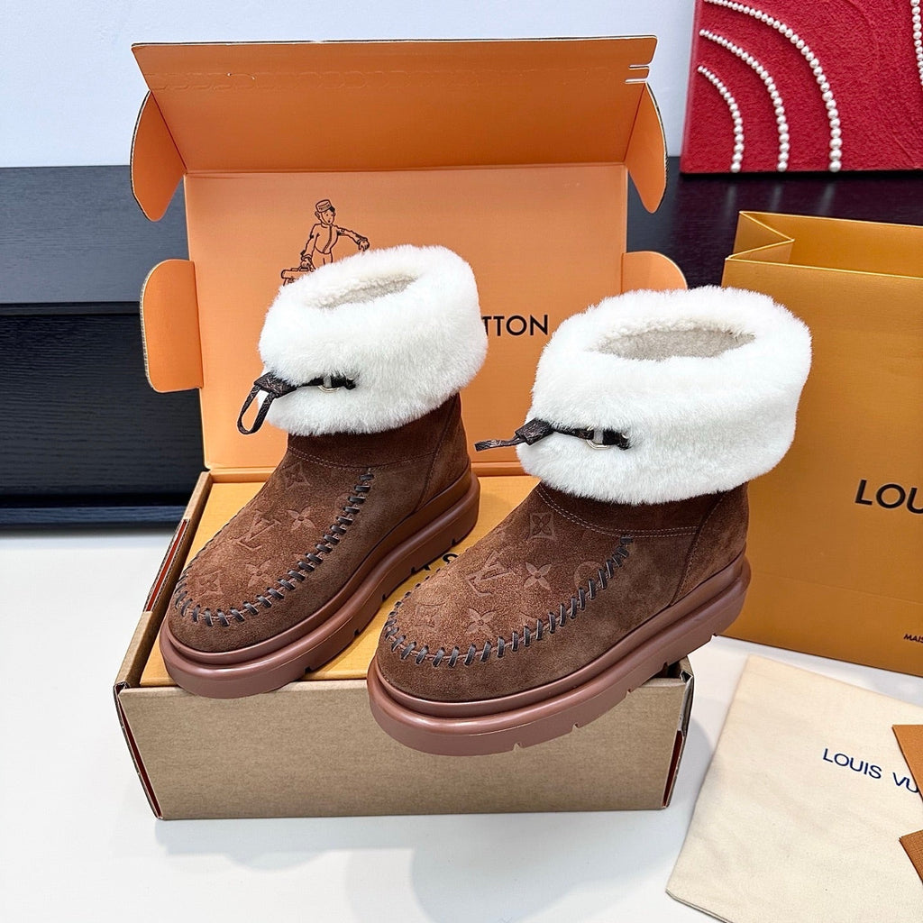 LV Cortina Low Boots Chocolate Suede Wool 542233