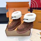 LV Cortina Low Boots Chocolate Suede Wool 542233