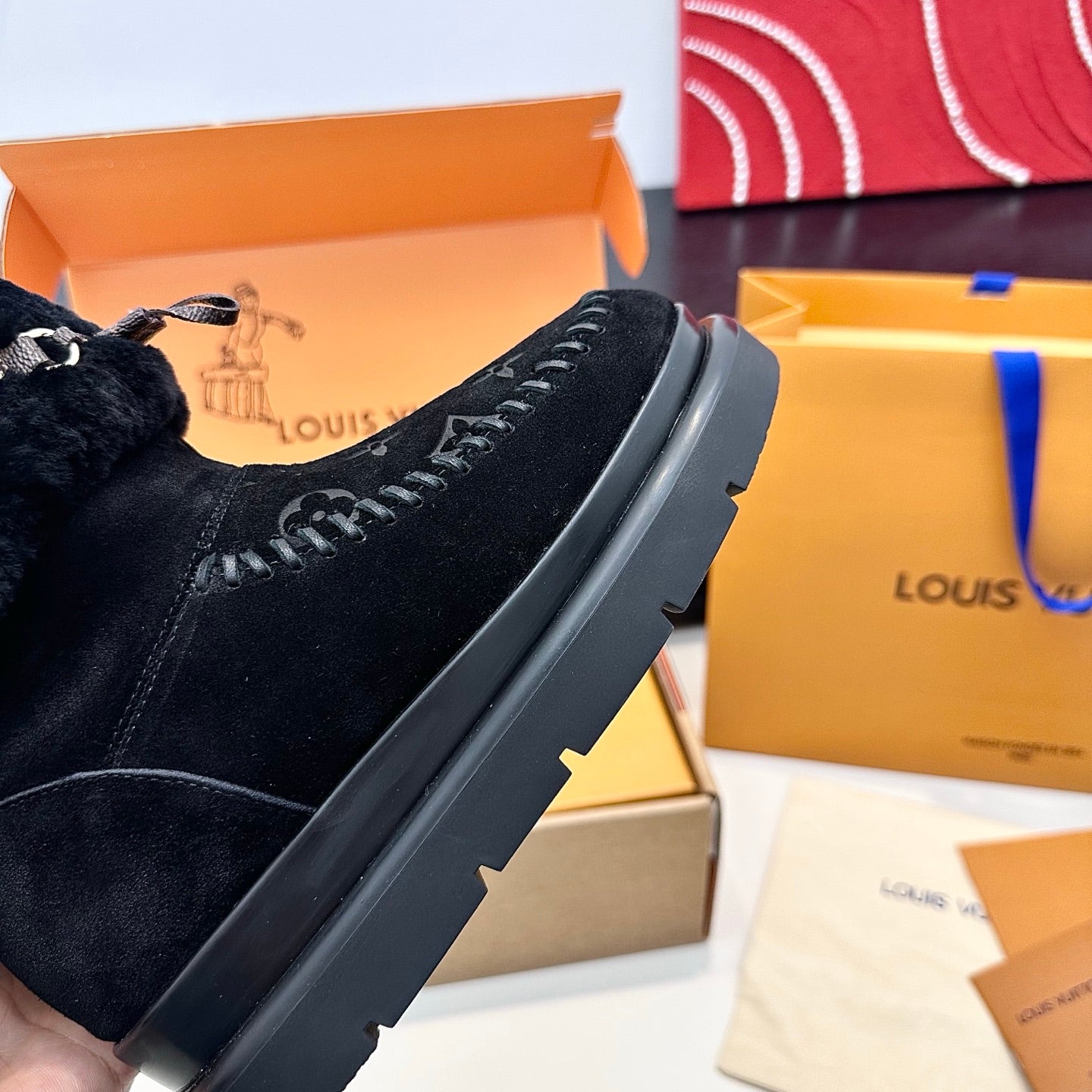 LV Cortina Low Boots Black Suede Wool 542234