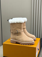 LV Territory Flat Ankle Boots Light Brown Suede Wool 542258