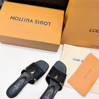 LV 26s V-Buck Sandals Black Calfskin 622409