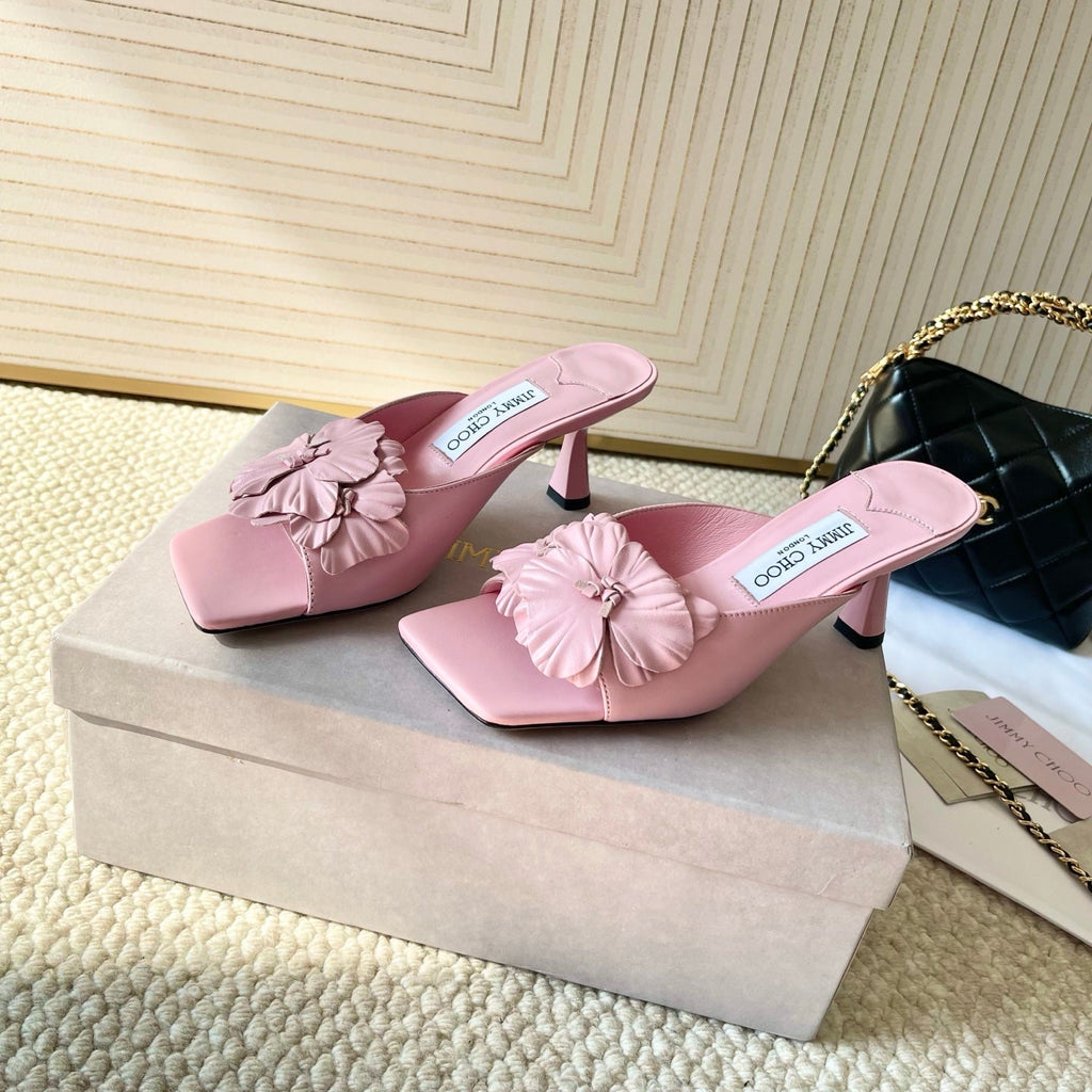 Jimmy Choo Skye Corsage Sandals Pink Sheepskin 669835