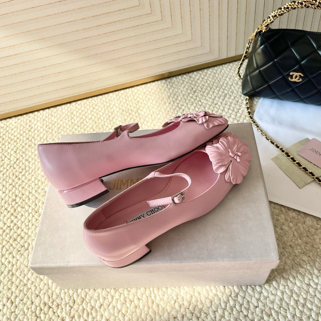 Jimmy Choo Skye Corsage Ballet Flat Pink Sheepskin 669836
