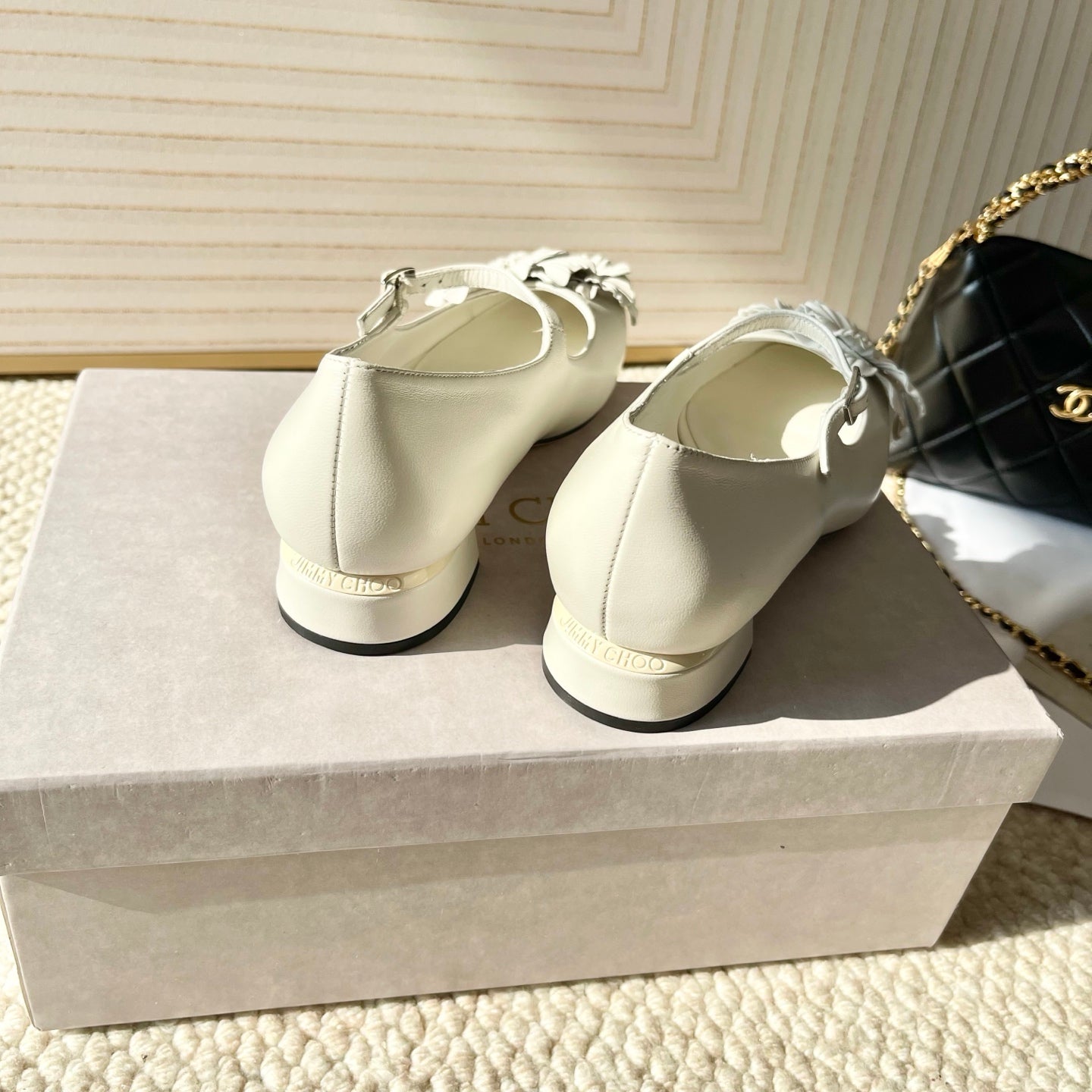 Jimmy Choo Skye Corsage Ballet Flat White Sheepskin 669839