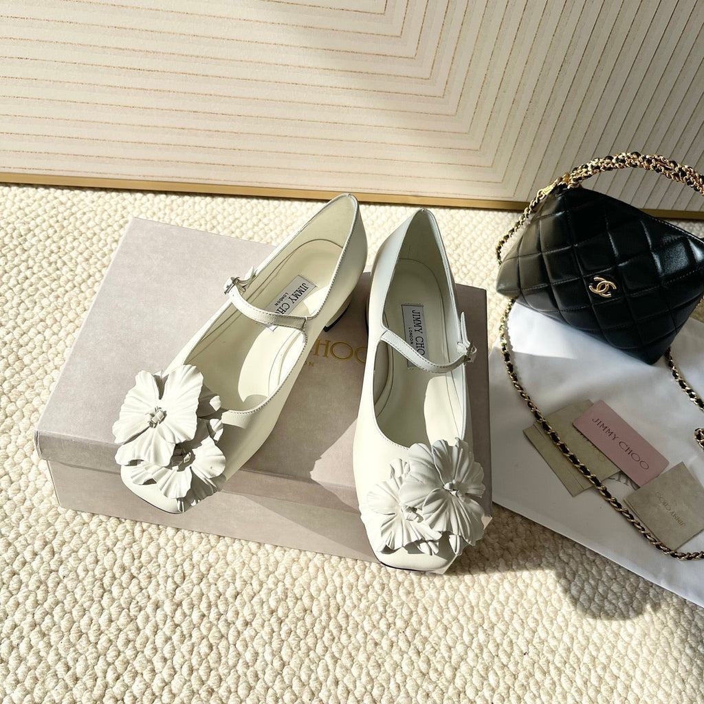 Jimmy Choo Skye Corsage Ballet Flat White Sheepskin 669839
