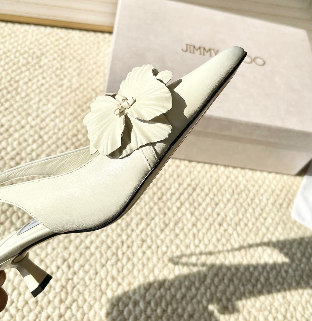 Jimmy Choo Skye Corsage Slingback White Sheepskin 669841