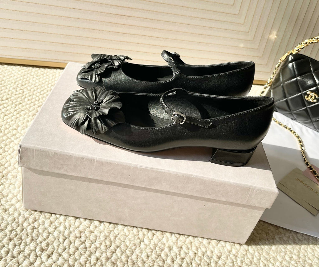 Jimmy Choo Skye Corsage Ballet Flat Black Sheepskin 669845