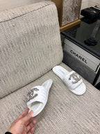 CC Flat Slides White Braided Raffia Crystal Embellished 688666