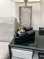 mule sandal 95 black quilted waxed leather