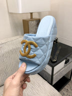 mule sandal 95 cloud blue quilted waxed leather