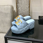 mule sandal 95 cloud blue quilted waxed leather