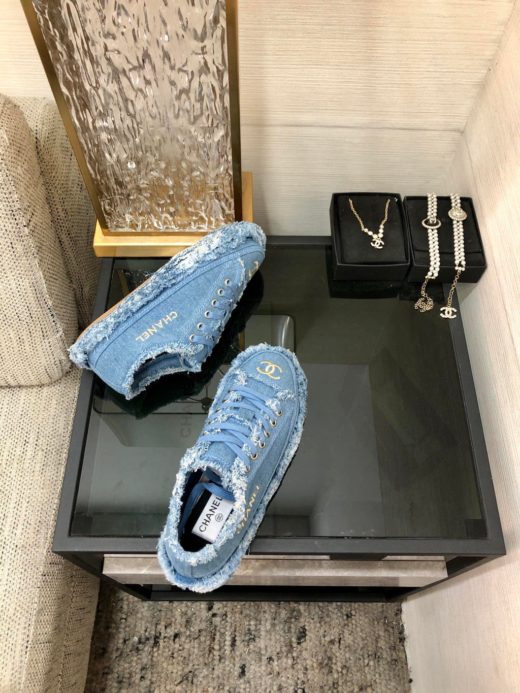 CC Sneaker Blue Fringe Denim Fabric