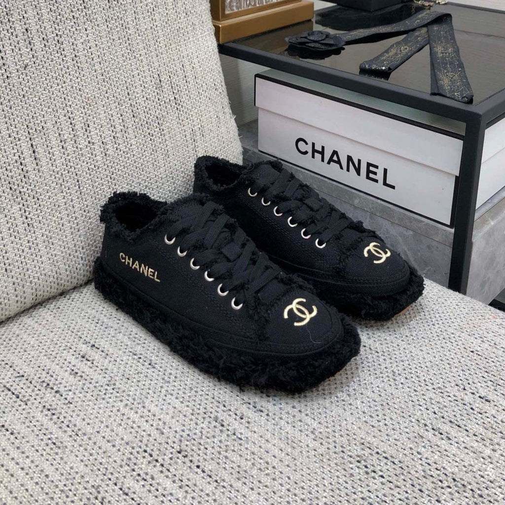 CC Sneaker Black Fringe Denim Fabric