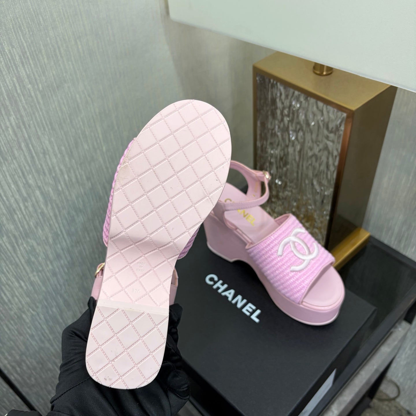 CC 26s Platform Sandal Light Pink Raffia Sheepskin 688696