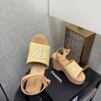 CC 26s Platform Sandal Beige Raffia Sheepskin 688695