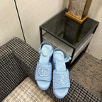 CC 26s Platform Sandal Light Blue Raffia Sheepskin 688694