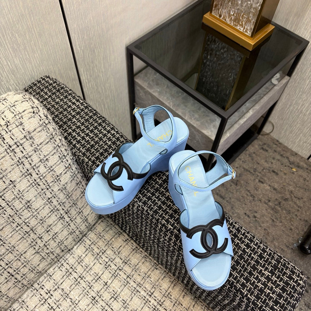 CC 26s Platform Sandals Light Blue Black Sheepskin 688704
