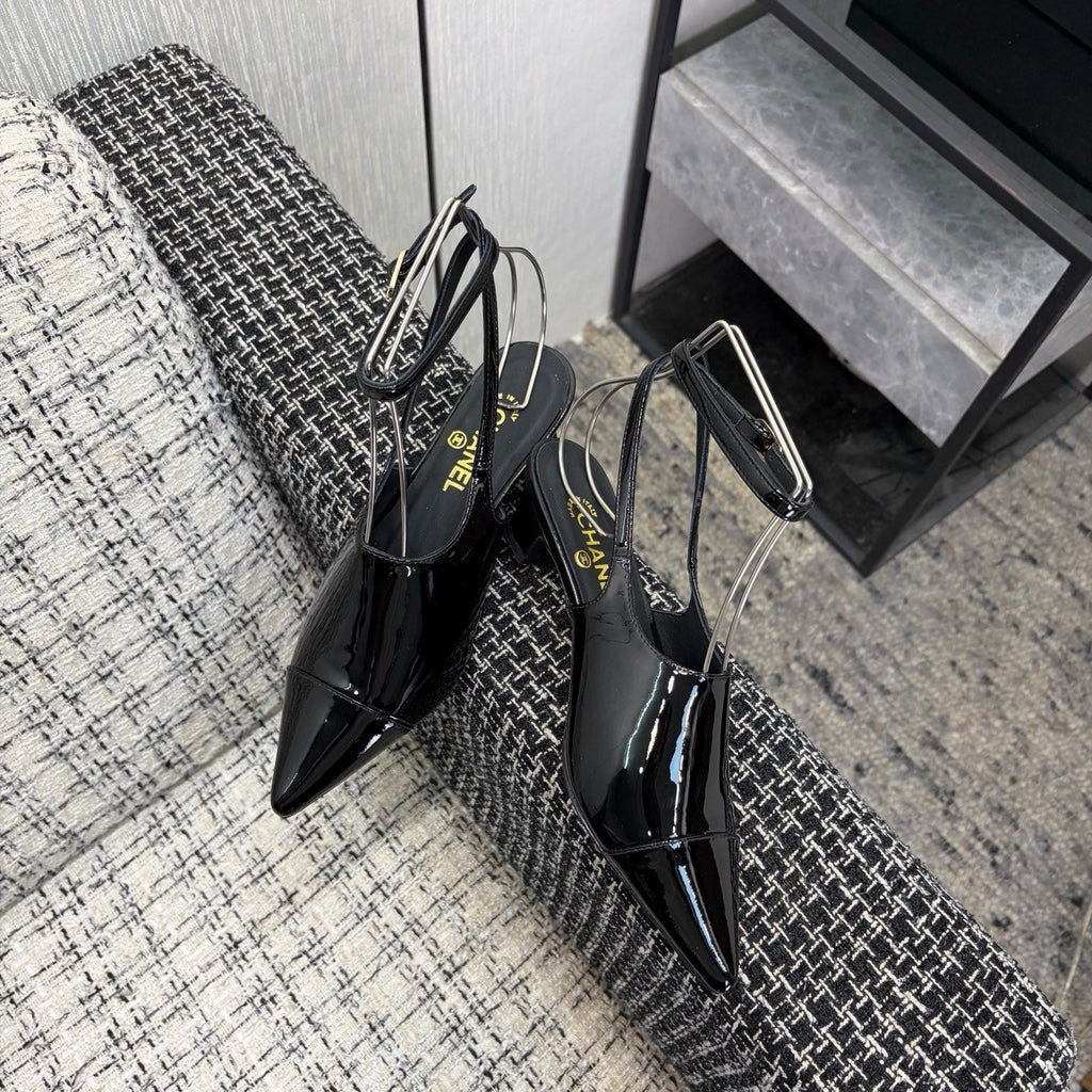 CC 2026 Slingback 4cm Black Patent Leather 688712
