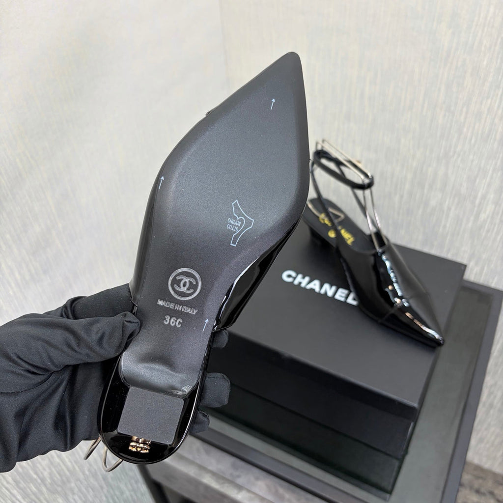 CC 2026 Slingback 4cm Black Patent Leather 688712