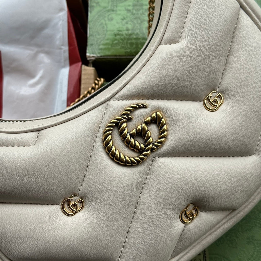 gg marmont half-moon shaped 21cm white calfskin gold hardware