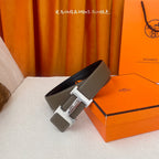 HM Silver Buckle H Belt 38mm Etoupe Calfskin 187184