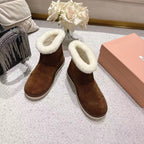 Miu Snow Boots Dark Brown Suede Shearling 455924