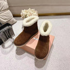 Miu Snow Boots Dark Brown Suede Shearling 455924